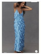 NWT Anthropologie BHLDN Jia Bias-Cut Ruffled V-Neck Gown SKY BLUE Size 14