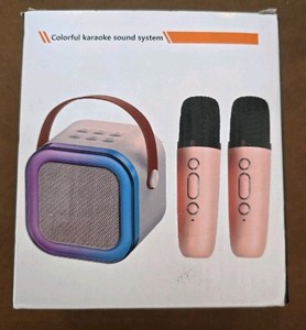 Mini Bluetooth Portable Karaoke Speaker with 2 Wireless Microphones - PINK, NEW