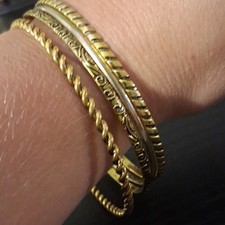 Gold Tone Metal Twisted Rope Chain Patterned Bangle Bracelet Set No Stone