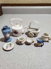 Vintage Miniature Tea Cup Plate Set Ceramic Made Japan Floral Gold Rim
