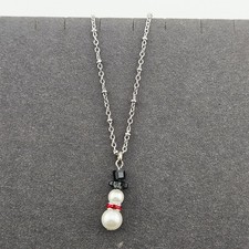 Beaded Snowman Pendant On Silver Tone Chain Necklace Winter Holiday Christmas