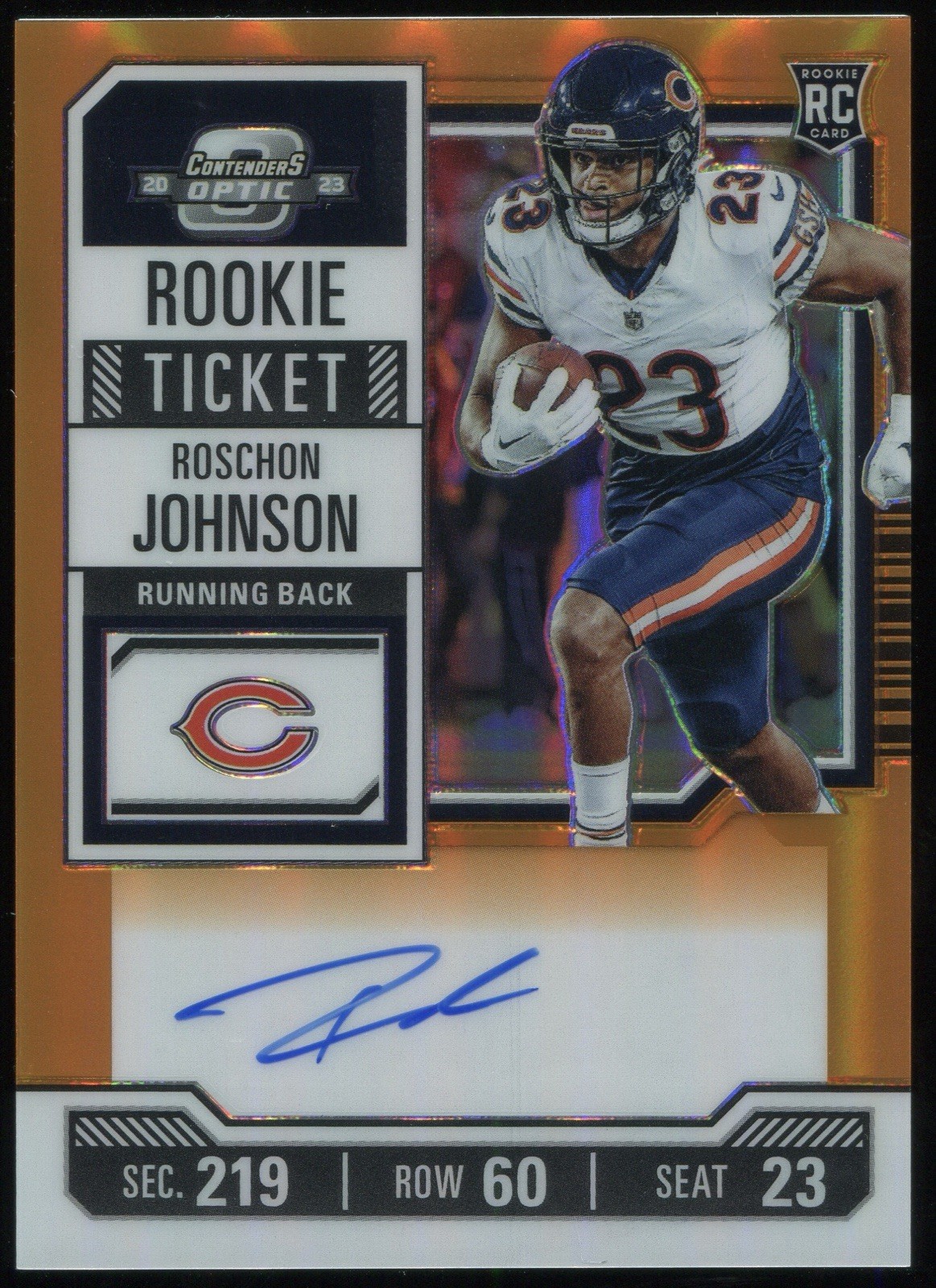 2023 Contenders Optic - #130 Roschon Johnson /50 - Orange Rookie Ticket Auto