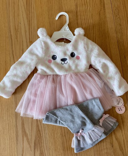 Nuevo con etiquetas Vestido de Pascua para Bebé Niña 18 Mos + Leggings Piel Sintética Tul Cara de Conejo + Orejas - Imagen 2 de 11