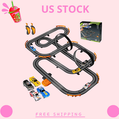 Slot Car Race Track Set - Electric or Battery Powered - 4 Cars & 2 Controllers