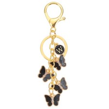 Butterfly Initial Letter Keychain, Alphabet W Metal Black Keyring Charm for Bag