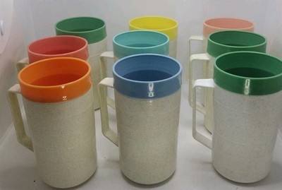 Vintage Cornish THERM-O MILK STEIN Drinking Mug Cup 9pc SET USA Chicago MCM 60's
