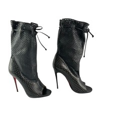 Christian Louboutin Black Perforated Leather Jennifer 120 Open Toe Boots 38 8