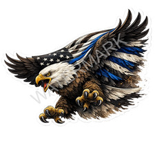 American Bald Eagle USA Thin Blue Line Flag Waterproof Vinyl Sticker/Decal 01