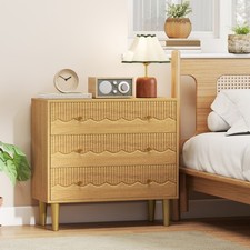 Chest of Drawers, 3 Drawer Dresser Steel Legs and Wooden Top, Oak
