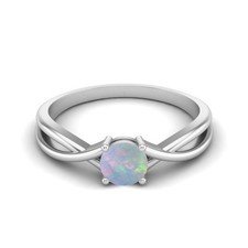 5 MM Round Shape White Opal 925 Sterling Silver Split Shank Solitaire Women Ring
