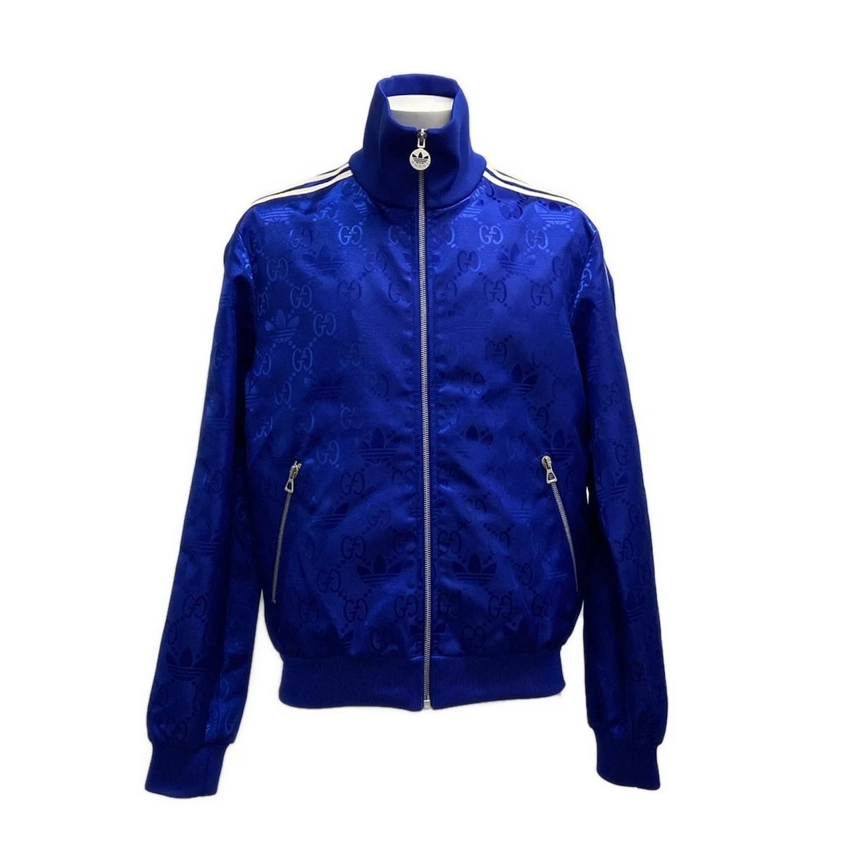 Giacca Jacquard Trifoglio Gucci GG 705756 Blu Bianco Poliestere Nylon Uomo