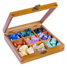 8x8 Rock Collection Box for Kids  Adults - 9 Compartment Display Case
