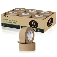 6 Rolls Brown Packing Tape 2 Inch Bulk, 2025 Upgrade Kraft Paper Packaging Ta...