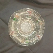 Vintage Crystal Ashtray With Frosted Rose 6" Diameter 3 Rests Made In Indonesia