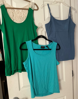 Lot Of 3 LARGE Woman s Tank Tops. NY & Co, Route 66, Personal Identity. Blue, Gr