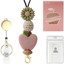 Teacher Lanyards ID Badges Keys Super Cute Silicone Beaded Retractable Women