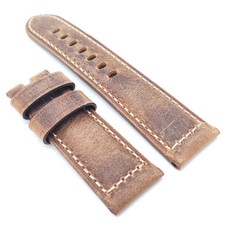24mm Brown Waxy Leather for 22mm Tang buckle PAM PAM111 Strap Watch Band