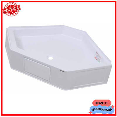 Neo-Angle White Plastic Pentagonal Shower Pan w Center Drain 34''L x 34''W