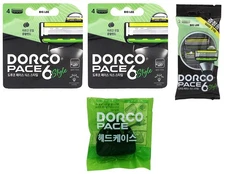 Dorco Pace 6 Style Razor Blade 10 Refill Cartridges + Travel Case Safety Trimmer