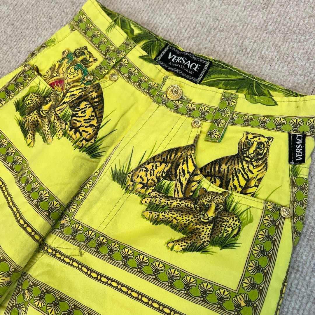 VERSACE Skinny Pants Tarzan Collection All Over Print Rare Size 26 40 Italy thumbnail 4