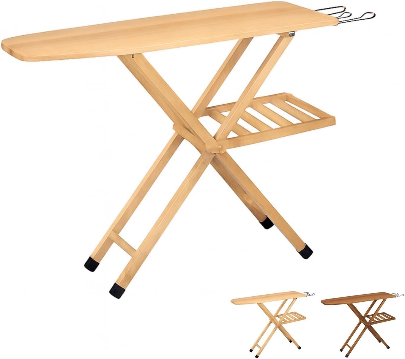 Asse da Stiro Pieghevole Legno Faggio 3 Posizioni 140x35x92 con Copriasse 2564F