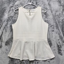 Vintage Y2K Bisou Bisou Michele Bohbot Top Womens L White Sleeveless Peplum