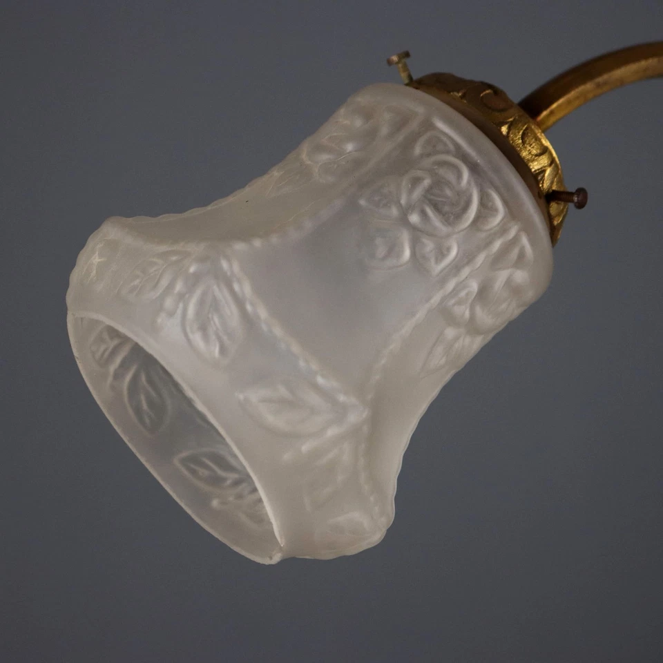 Lustre Ancien Bronze Doré 3 Lumières Italie du XXe Siècle Original - Photo 4/4