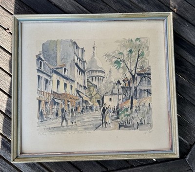 Franz Herbelot Vintage Parisian Street Scene Lithograph