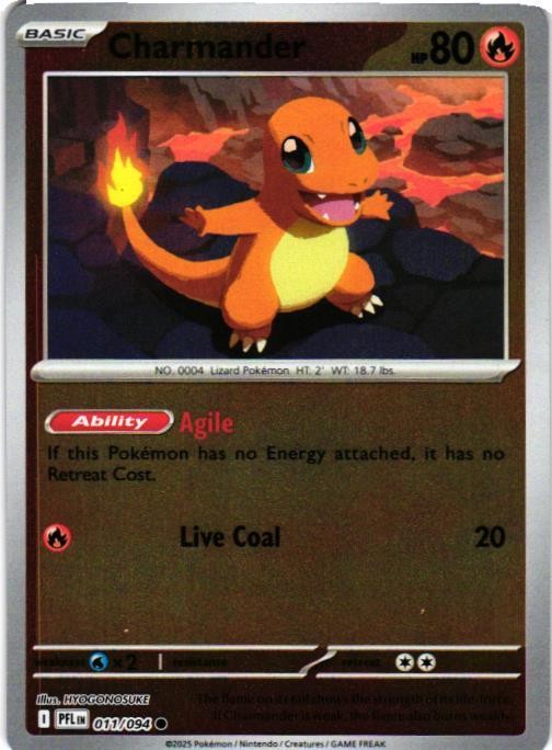 Charmander Reverse Holo 011/094 ME02: Phantasmal Flames NM