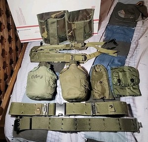 USGI LG Army Web PISTOL BELT & Army Y SUSPENDERS Set LBE ALICE+2 canteen+Pouches