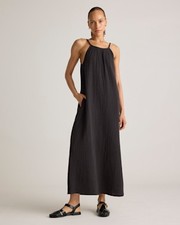 Quince Women 100% Organic Cotton Gauze Sleeveless Maxi Dress Black S