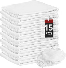 15 Pack Lint Free Cotton Cleaning Rags 18x18" White Cloths for Dusting Polishing