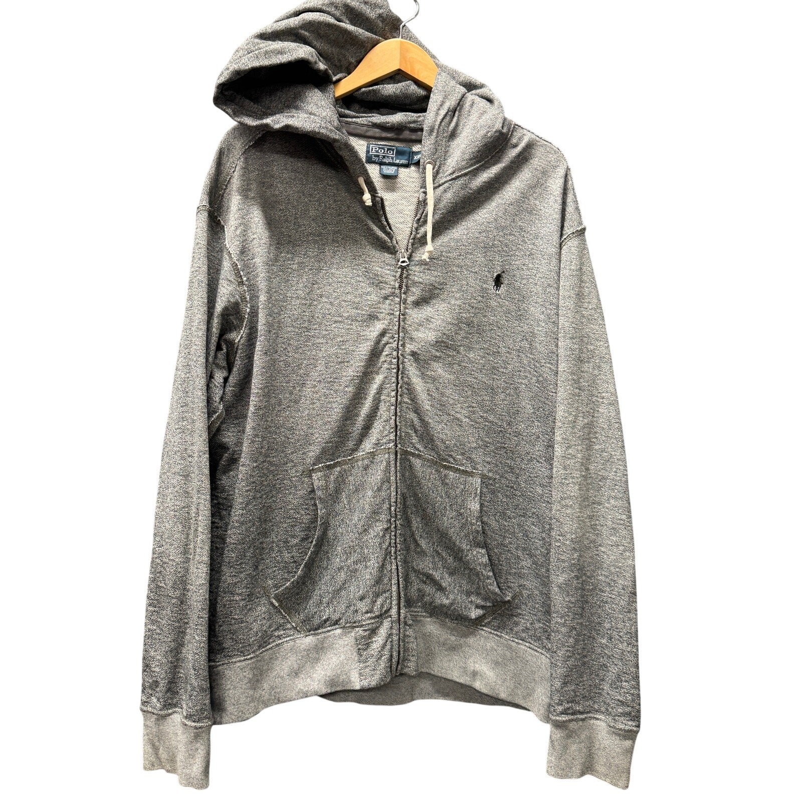 Vintage Polo Ralph Lauren Hoodie Talon Zipper Gray Raw Hems Mens XXL Full Zip