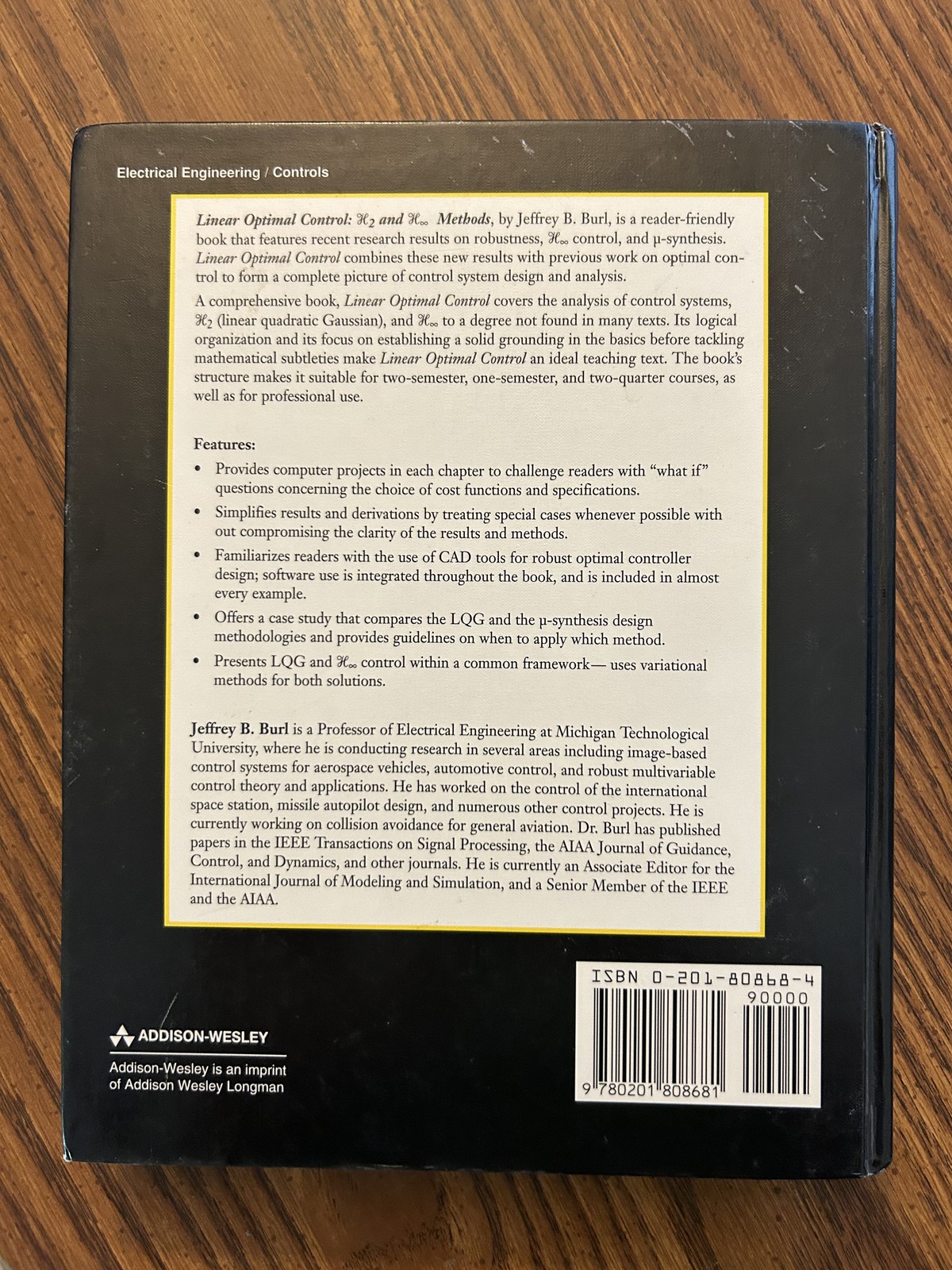 Linear Optimal Control: H₂ and H[infinity] Methods by Jeffrey B. Burl ...
