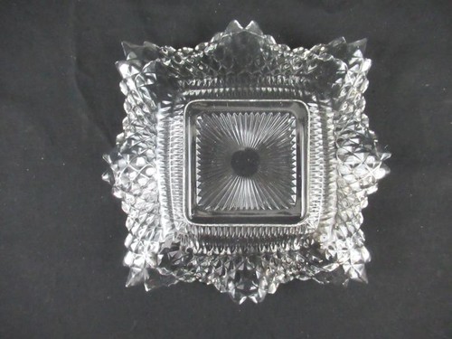 Vintage 6 " Carré Diamant Coupe Cristal Bonbon Plat - Verre Transparent - Photo 3 sur 5