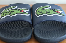 Lacoste Authentic Croco Men Navy Blue Slidesl, Size 10, Embroidered PREOWNED