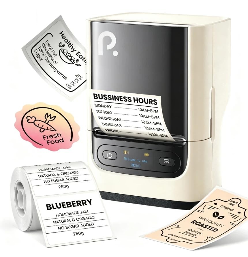 POLONO PM220S Label Maker Machine with Tape, Bluetooth PM220S, Pearl