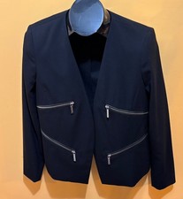 Michael Kors Black Blazer Open Front with Exposed Zippers Size 4 Long Sleeve