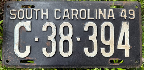 Antique South Carolina SC 1949 License Plate C-38-394 - GREAT COLORS - FREE SHIP
