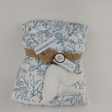 Lila Jack Reversible Soft Mink Sherpa Baby Blanket Stripes Blue Tree Flowers