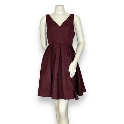 ERIN by Erin Fetherston Dress A-Line Jacquard Maroon Crimson Red Fit and Flare 8