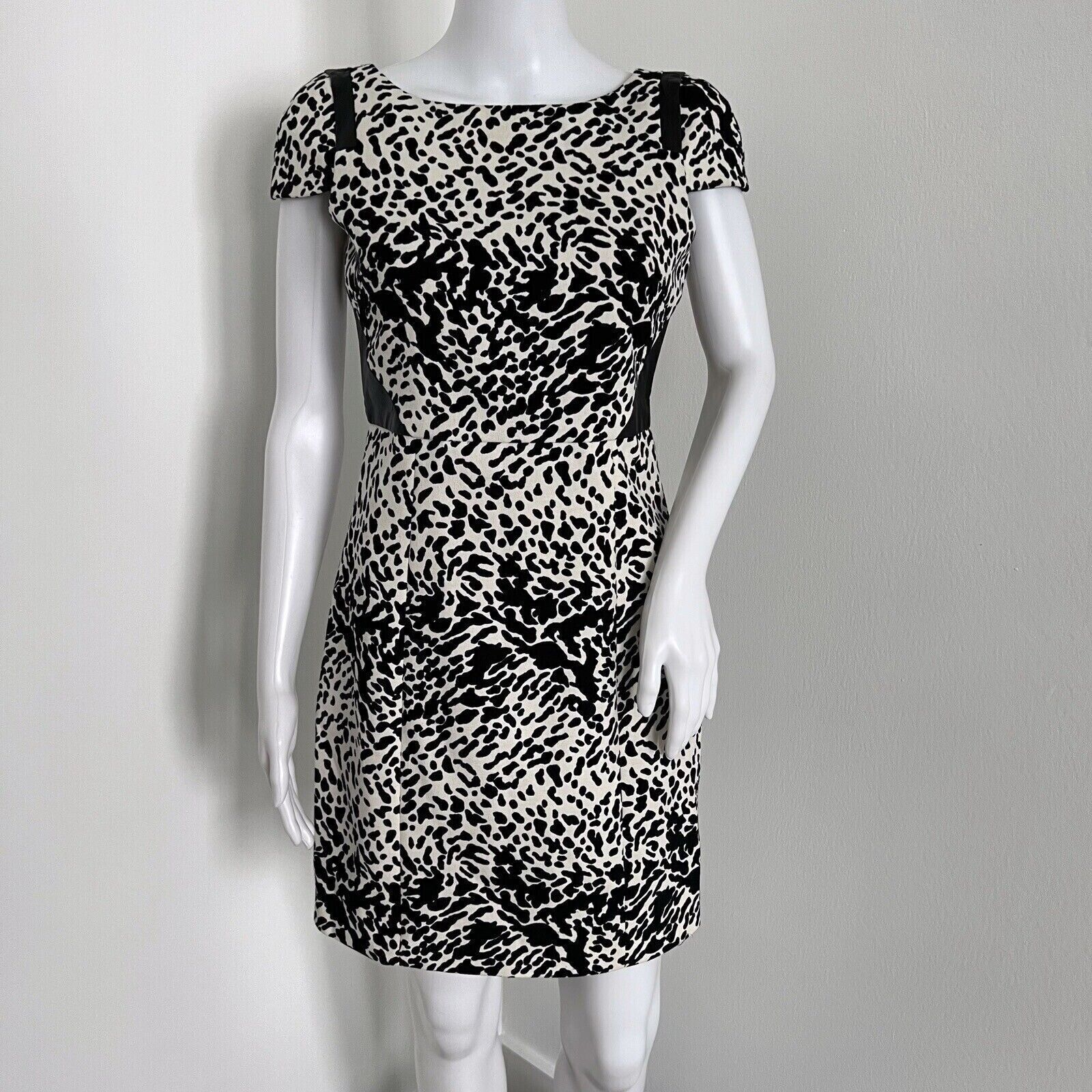 Tibi Black White Leopard Print Genuine Leather Mini Cocktail Dress Size 4-image