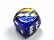 Jumbo 30mm D6 Gemini Blue Gold White Dice Extra Large RPG Tabletop Roleplay