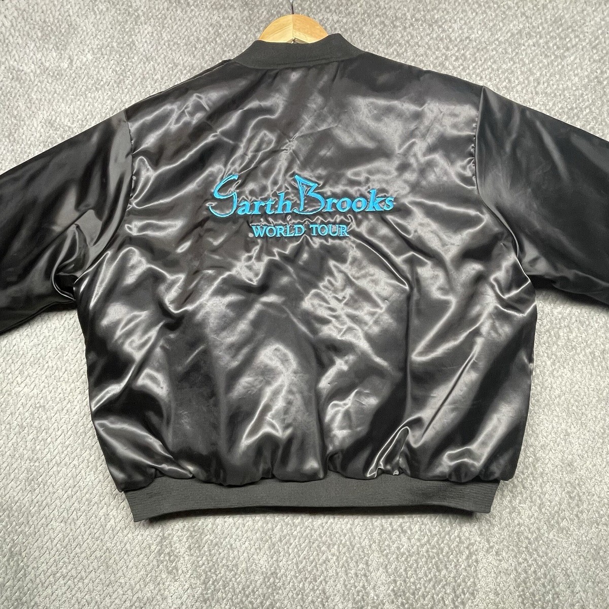 Garth Brooks Satin Bomber Style World Tour Black Jacket  
