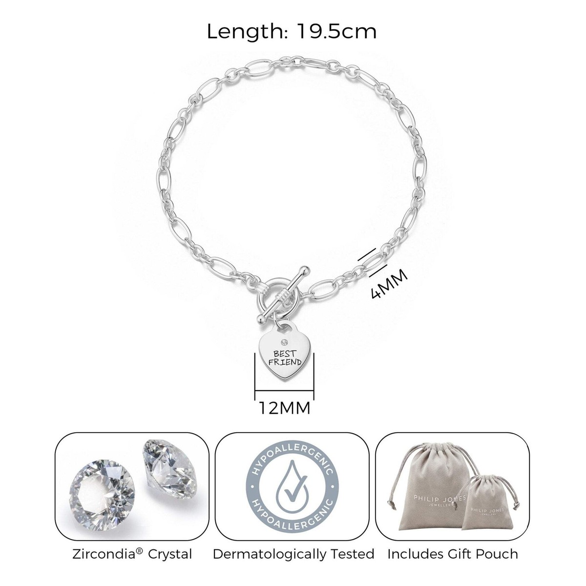 Philip Jones Bracciale Best Friend In Argento Placcato Con Cristalli Zircondia – Gioiello Eleganza Per Amiche