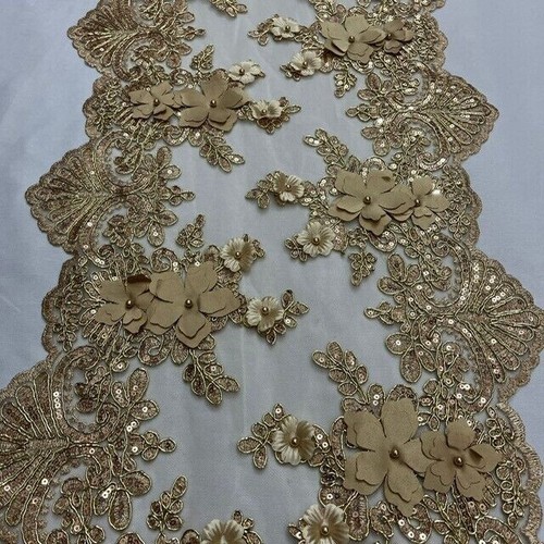 Luxury 3D Lace Fabric – Sequins, Embroidery & Pearls on Mesh VT-33 - Picture 1 of 31