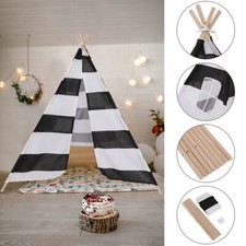 Large Striped Kids Teepee Portable Canvas Tent Foldable Playhouse Indoor Outdoor