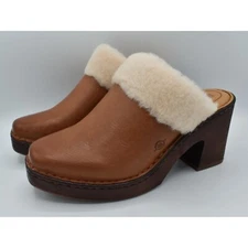 Born Womens Size 11 Hope Shearling Lined Brown Full Grain Leather Heeled Clogs