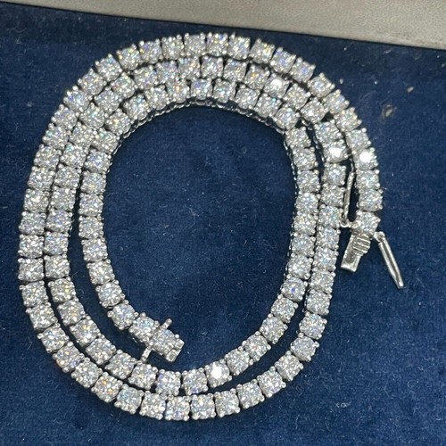 3mm Real DEF MOISSANITE 14k White Gold Plated Tennis Necklace Passes Tester 18'' - Picture 3 of 7