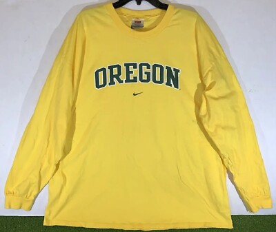 VTG NIKE Team Issue Yellow OG Tag OREGON DUCKS Long Sleeve T-Shirt Y2K Sz 2XL